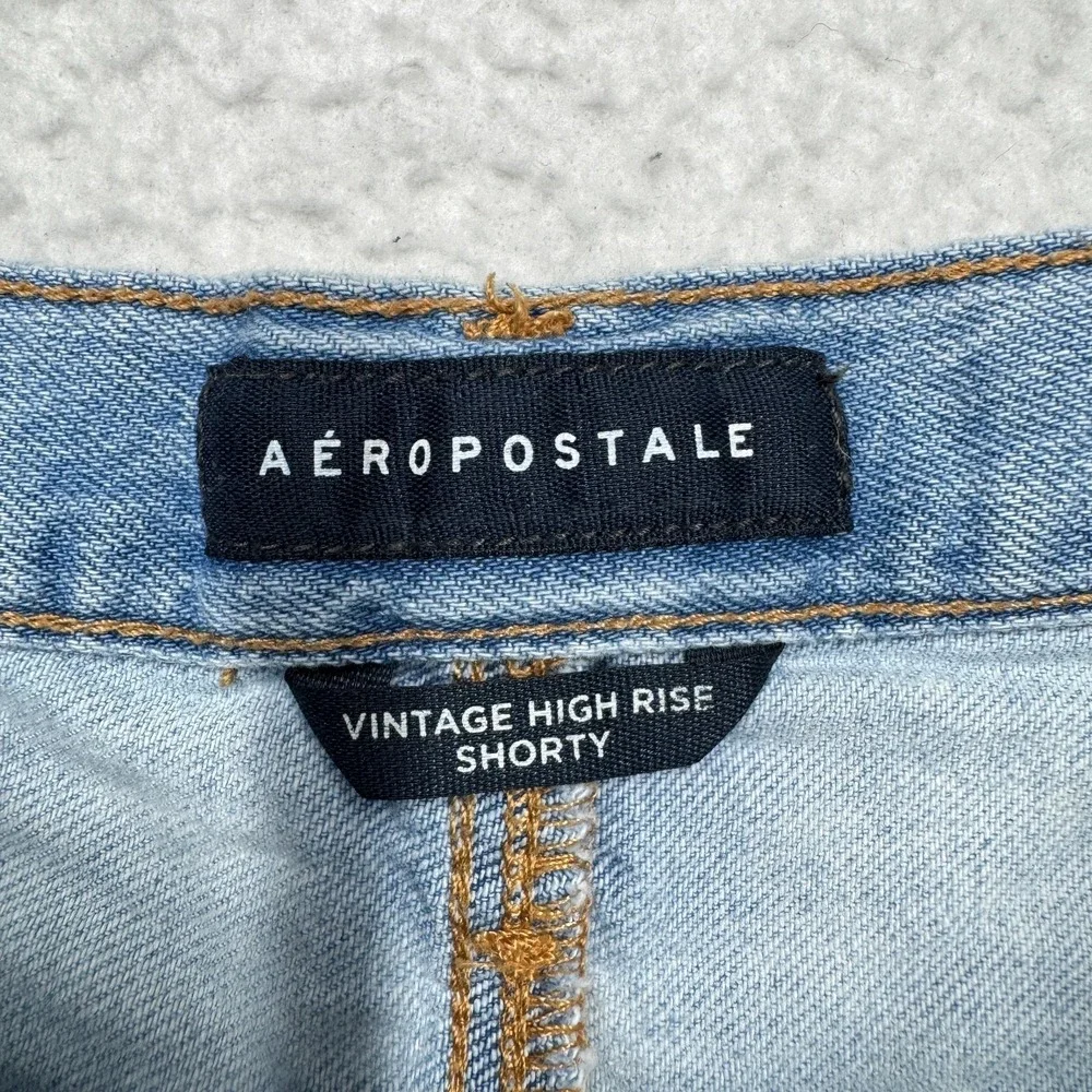 Aeropostale Shorts Blue Denim Vintage High Rise Shorty Distressed‎ Size 2